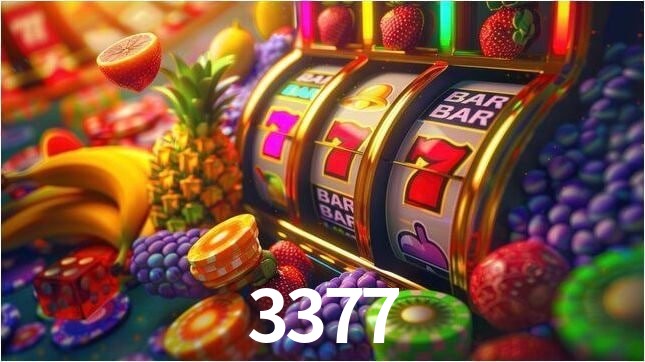 Una escena digital vívida inspirada en casino con 3377 mostrado prominentemente, luces brillantes, fichas, cartas y acentos dorados.